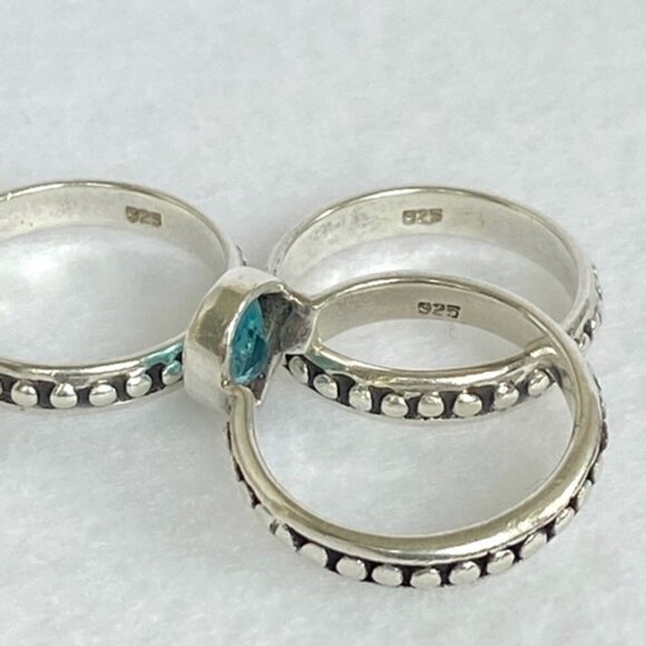 Sterling Silver 925 Teardrop Faceted Blue Glass Triple Band Ring Bali Size 6.5 - Picture 7 of 16